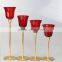 Gold Long Stem Tall Glass Candle Holder with Red Cup