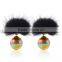 Fashion round orange ball bead with black fur stud earrings for women