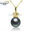 AAA 11-12mm 18k Gold Black Perfect Round Tahiti Pearl Pendant