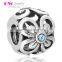 X235 Wholesale Engravable Charms,925 Silver Flower Charm With Pink Crystal