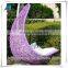 Outdoor or indoor patio rattan single seat swing chair with stand with white cushions