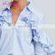 Drop Shipping Women Fancy Stitching Wood Ear Striped Long Sleeve T - Shirt