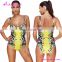 2017 Plus Size Power Flower Printed Yellow One Piece Swimwear Lady Summer Bikini