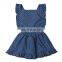 2019 summer fly sleeved kids DENIM BLUE cotton dress floral vest dresses 0-6years