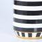 European Simple Style Black-white Bar Cylinder Ceramic Flower Vases Table Decoration With Round Lid For Living Room