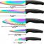 Kitchen Knife Set - 5 Chef Knives - Stainless Steel Blades with Ergonomic Handles & Rainbow Titanium Coating - Santoku, Bread, Chef, Utility and Paring Knife (Black Handle)