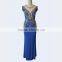 OEM Blue jersey with beaded low back formal evening party dresses