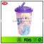 16 Ounce Yellow plastic double wall tumbler with push down straw for beverage