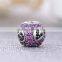 X327 Fashion Purple Cubic Crystal Love Charms Beads Sterling Silver 925