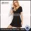 Black Deep V Neck Criss Cross Dress Polyester Spandex Summer Short Sleeve Casual Plain Short Dress