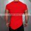 Fashion Asymmetrical V Neck Mens Gym T Shirt Red Cotton Spandex Lengthened T-Shirt Longline Asymmetrical Hem T Shirt