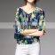 Latest fashion floral printed silk chiffon fabric plus size women shirt