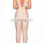 Amigo 2017 fashion beige sleeveless deep V neck low-cut backless bandage evening jumpsuits for women