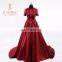 Amazing Heavy Beaded Crystal Short Sleeves Red Satin Evening Dress 2016 A Line Long Formal Evening Dresses Handmade