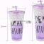 double wall beautiful plastic water bottle with straw 450ml