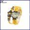 Ladies Flower Sense Retro Wrap Around Weave Leather Watch Ladies Fancy Wrist Watches Yellow WP007