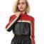 2025 Internet red block spliced PU leather waist-exposed cool women's leather jacket customization