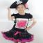 pirate children pettiskirt set,handmade pink flowers black kids tutu sets,wholesale boutique outfit girl tutus set