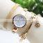 Vintage Lady Crystal Genuine Leather Strap Quartz Women Bracelet Wrist watches Rhinestone Cheap Watch