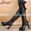 OEM high quality wholesale block heel black platform boots leather latex boots