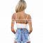 Lace Floral Beading Shorts Wash Rivet Decorated Girls Jeans Pants