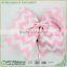 Pink chevron grosgrain big cheer bow with ponytail elastic loop