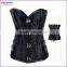 Black Brocade Boned Corset Top Metal Clasps Closure Cord Lace Up Back Body Shaper Women Basque Embroidery Corsets