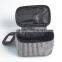 Polyester Toiletry Organizer Bag White Strips Print Travel Cosmetic Bag With Mirror Inside