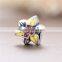 D128 wholesle silver antique charm,enamel flower charm beads with crystal