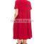 bulk womens clothing Deep Red Pocket Mock Neck Dress short sleeve frock design