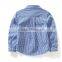 Bulk baby boys girls t shirts blue grid long sleeve cotton shirts for 3-12 years