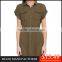 MGOO Wholesale High Fashion Army Green Buttons Up Shirt-Style Summer Dress Midi Split Leg A Line Two Pockets Women Casual Dress
