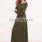 Hot Selling Elegance Women Long Sleeve Dress Army Green Elastic Waist Maxi Dress Round Neck Cotton Spandex Dress