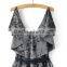 Runwaylover EY2382B Sexy Deep V-Neck 2017 Ladies Falbala Crop Tops