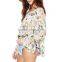 Latest Womens V Neck Flare Sleeve Blouse Design Pictures Multicolor Casual Floral Printed Top For Ladies