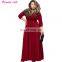 Women Long Knitwear V Neck Plus Size Bridesmaid Dress with Long Sleeve