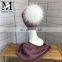 Women Cashmere Knitted Collar Raccoon Fur Pompom Hat Wholesale Hat and Scarf Sets