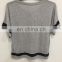 mesh cloth splicing printing grey round neck T-shirt