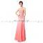 Coral Strapless Applique Rhinestone Chiffon Zipper Prom Dresses