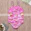2019 Summer New Pink Rainbow Print Kids Cloud Ruffle Swimwear Off-shoulder One Piece Baby Girl Swimsuit