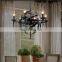 Loft Pendant Lamp Retro American Industrial Black Iron Round Chandelier Light For Living Room, Dining Room Light Bar Lamp
