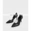 Ladies latest fashion handmade ankle wrap heels snake print pointed toe sandals shoes