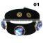Wholesale Glass Nebula - Galaxy Space - Novelty Leather Metal Cuff Buttons Bangle Bracelet