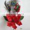 Christmas indoor decorations artificial velvet pink poppy flowers christmas pick with peacock feather