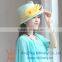 Summer Ladies Green Straw Hats With Sinamay Yellow Flowers