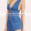 Custom Service Playsuits for Women 2016 Sexy Backless Denim Shift Romper