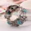 Vintage Jewelry Bohemia Bracelet Antique Alloy Plated Ethnic Turquoise Stretch Bangle