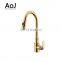 Economic Brass Kitchen Faucet Single Handle Pull Out Mixer Tap Gold Plated Kitchen Sink Faucets