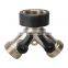 Nickel plated 2 Way Solid Ball Valve Hose Splitter with Rubberized Comfort Grip
