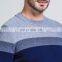 Blue Gradient Color Stripes 100% Wool Round Neck Men Pullover Sweater